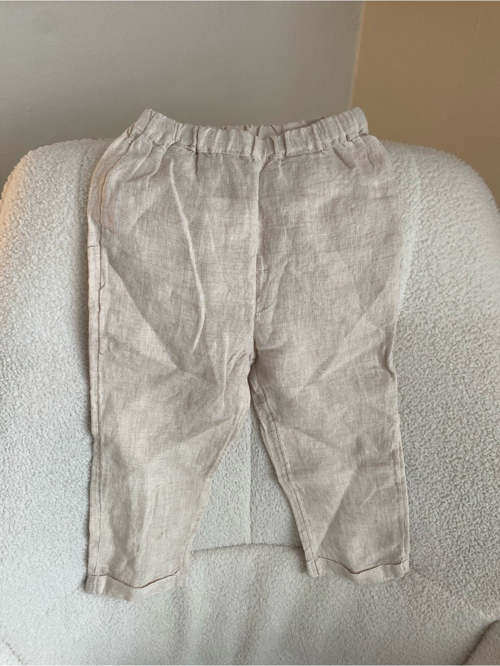 H&M Beige Linen-Blend Elastic Waist Kids Pants